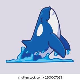 cute killer whale jumping on sea. isolated cartoon animal illustration. Flat Style Sticker Icon Design Premium Logo vector. Mascot Character