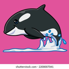 cute killer whale jumping on sea. isolated cartoon animal illustration. Flat Style Sticker Icon Design Premium Logo vector. Mascot Character