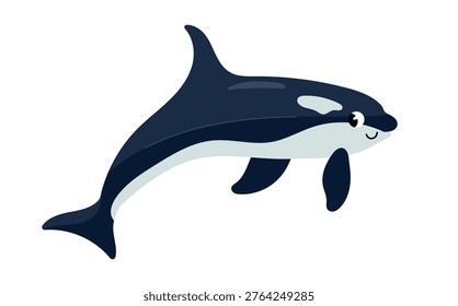 Cute killer whale orca cartoon character swimming isolated on white background