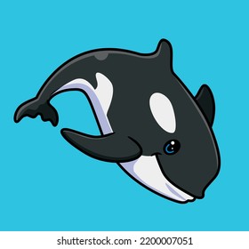 cute killer whale at sea. isolated cartoon animal illustration. Flat Style Sticker Icon Design Premium Logo vector. Mascot Character