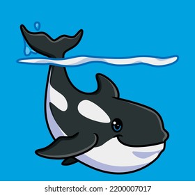 cute killer whale showing his tail. isolated cartoon animal illustration. Flat Style Sticker Icon Design Premium Logo vector. Mascot Character