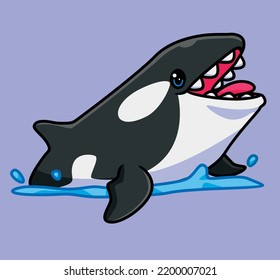 cute killer whale surface open his mouth. isolated cartoon animal illustration. Flat Style Sticker Icon Design Premium Logo vector. Mascot Character