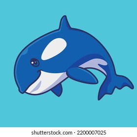 cute killer whale swim down. isolated cartoon animal illustration. Flat Style Sticker Icon Design Premium Logo vector. Mascot Character