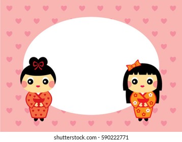 cute kimono doll message card