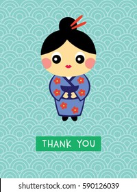 cute kimono doll thank you card