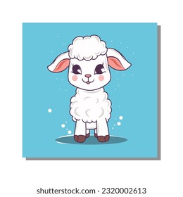 Cute kind cheerful lamb ram animal on blue background vector icon. Isolated animal technology icon concept. Premium vector. flat cartoon style