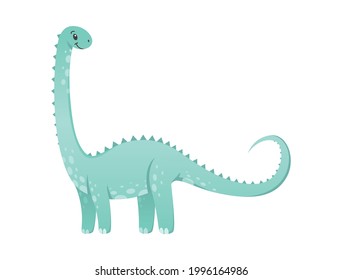 Cute kind dinosaur with long neck on white background cartoon vector illustration