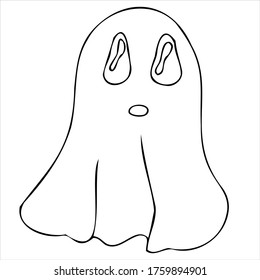 lindo libro de colorear fantasma, elemento de doodle vectorial para la celebración de halloween en estilo negro, contorno negro
