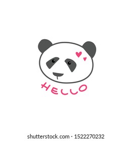 A cute kind panda bear. Cartoon style. Hand draw lettering hello