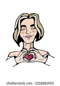 Cute kind smiling girl with a heart in her hands.