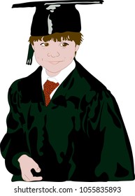 Cute kindergarten graduate with cap and gown