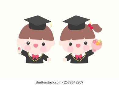 Cute kindergarten graduation kids character