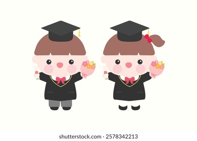 Cute kindergarten graduation kids character