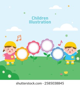 Cute kindergarten kids, toddler characters