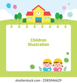 Cute kindergarten kids, toddler characters