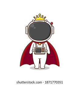 Cute king astronaut. Vector illustration of chibi character isolated on white background.