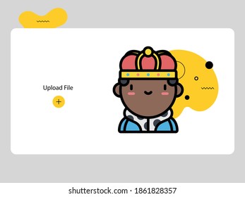 Cute king avatars on white background and black yellow abstract