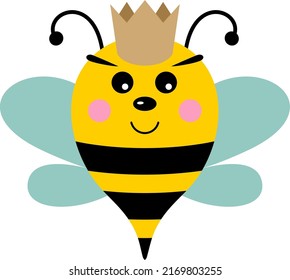 Cute king bee with golden crown on his head
