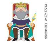 Cute king character with crown Vector illustration