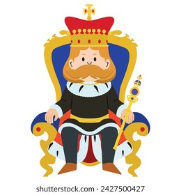Cute king character with crown Vector illustration