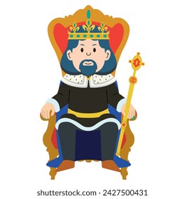 Cute king character with crown Vector illustration