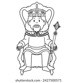 Cute king character with crown Vector illustration