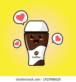 cute king coffe cup cartoon mascot character funny expression fall in love