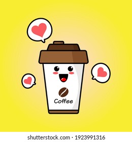 cute king coffe cup cartoon mascot character funny expression fall in love