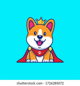 Cute King Corgi Vector Icon Illustration. Animal Icon Concept Isolated Premium Vector. Flat Cartoon Style 