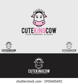 CUTE KING COW Vector Design Template