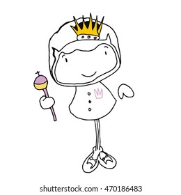 Cute king with a crown holding a scepter