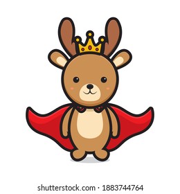 Cute king deer mascot character design isolated on white background