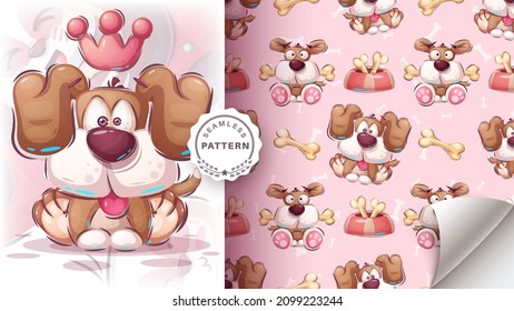 Cute king dog - seamless pattern