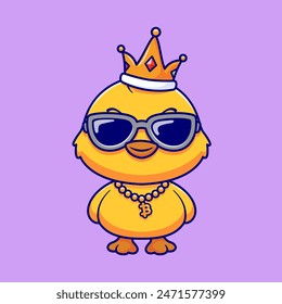 Cute King Duck Cartoon Vector Icon Illustration. Animal Holiday Icon Concept Isolated Premium Vector. Flat Cartoon Style