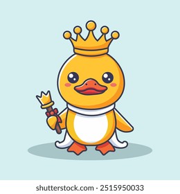 Cute King Duck Cartoon Vector Icon Illustration. Animal Holiday Icon Concept Isolated Premium Vector. Flat Cartoon Style