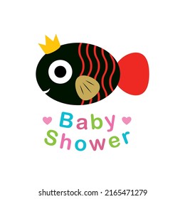cute king fish baby shower card vector