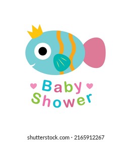 cute king fish baby shower card vector