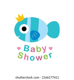 cute king fish baby shower card vector