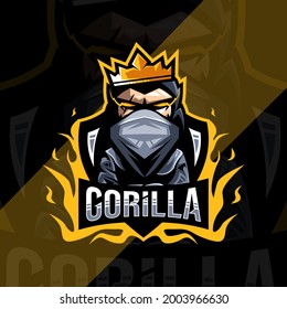 Cute king gorilla mascot logo esport