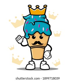 cute king ice cream cartoon mascot character funny expression showing thumb up