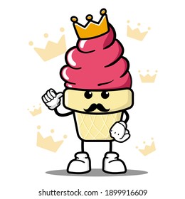 cute king ice cream cartoon mascot character funny expression showing thumb up