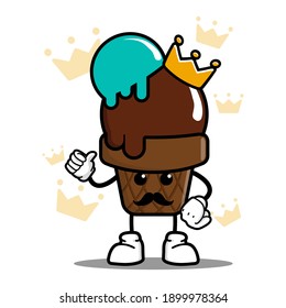 cute king ice cream cartoon mascot character funny expression showing thumb up