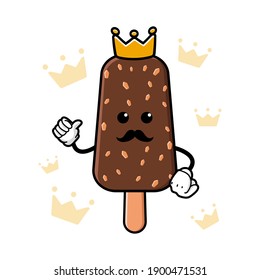 cute king ice cream cartoon mascot character funny expression showing thumb up