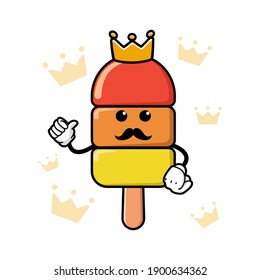 cute king ice cream cartoon mascot character funny expression showing thumb up