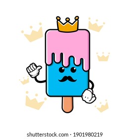 cute king ice cream cartoon mascot character funny expression showing thumb up