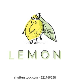 cute king lemon cartoon character. vector illustration of mascot fruit for logo
