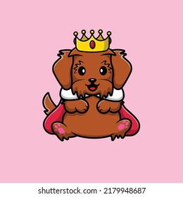 Cute King Maltipoo Dog Cartoon Vector Icon Illustration. Animal Flat Cartoon Concept