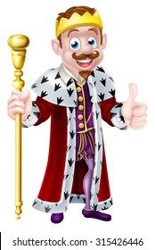 Cute king mascot illustration holding a sceptre and giving a thumbs up