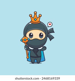 Cute king ninja cartoon vector illustration. Vector cartoon Illustration suitable for poster, brochure, web, mascot, sticker, logo and icon.