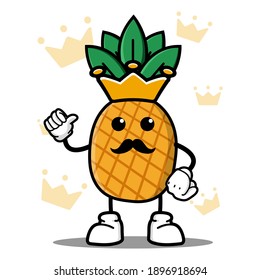 cute king pineapple cartoon mascot character funny expression showing thumb up